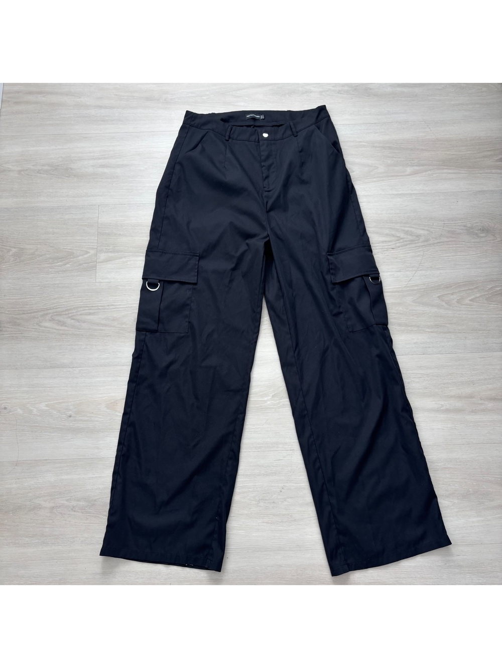 Black Cargo Pants Women 12 Wide Leg Utility D Ring Y2K Streetwear Grunge